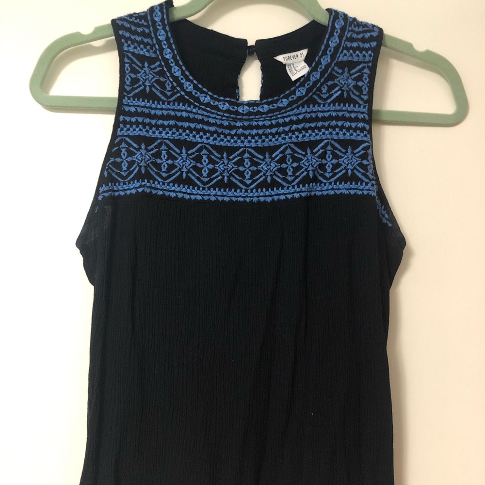 Blue and Black Embroidered Top